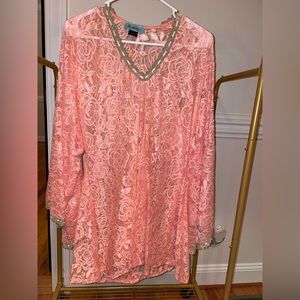 Pink w/ gold trim lace dress or cover up.